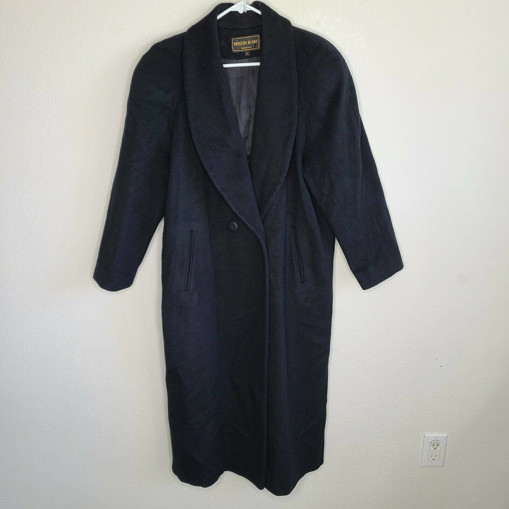 Vintage Kristen Blake Black Full Length Wool Nylon Trench Coat Size 6